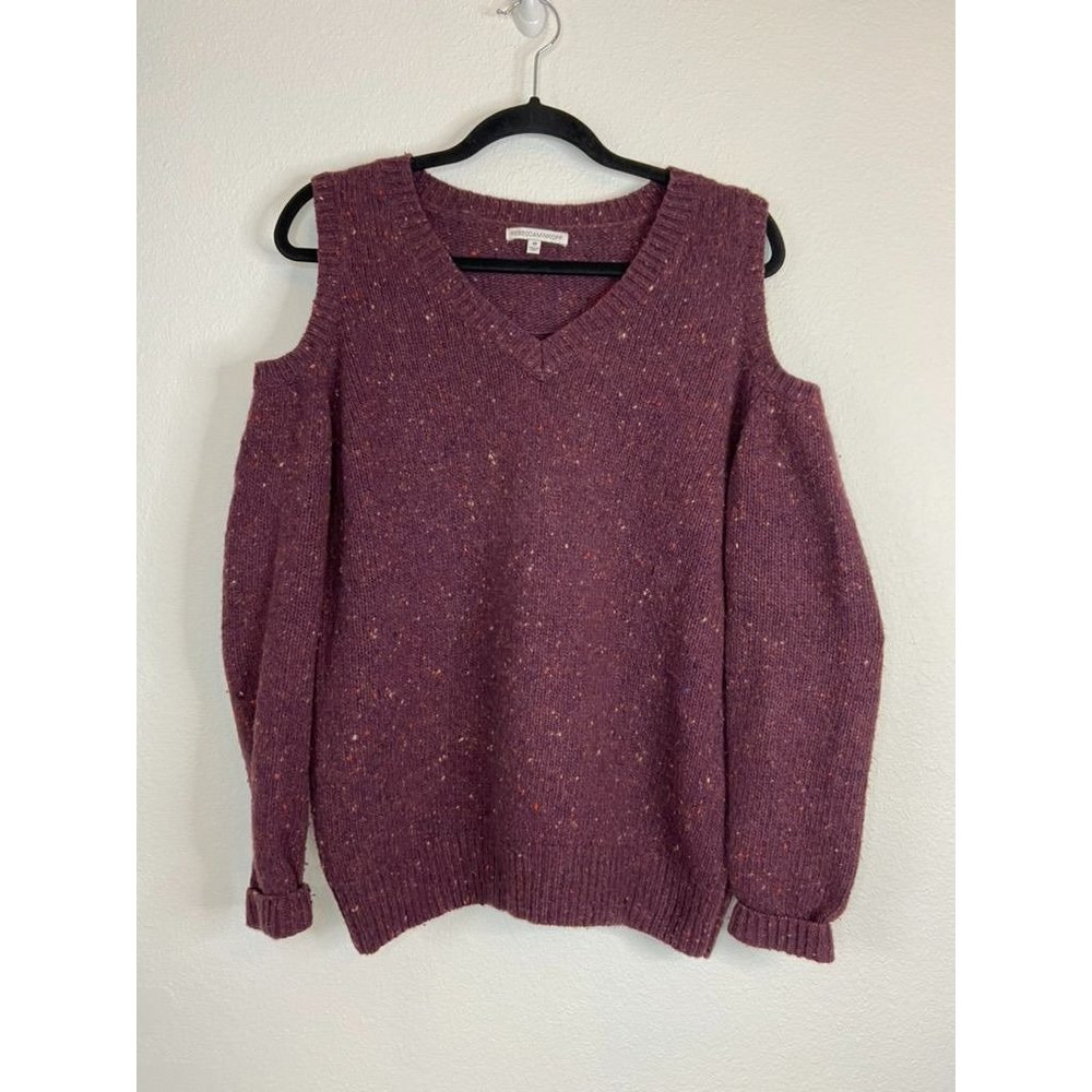 Rebecca Minkoff women's medium burgundy wool blend cold shoulder knit sweater